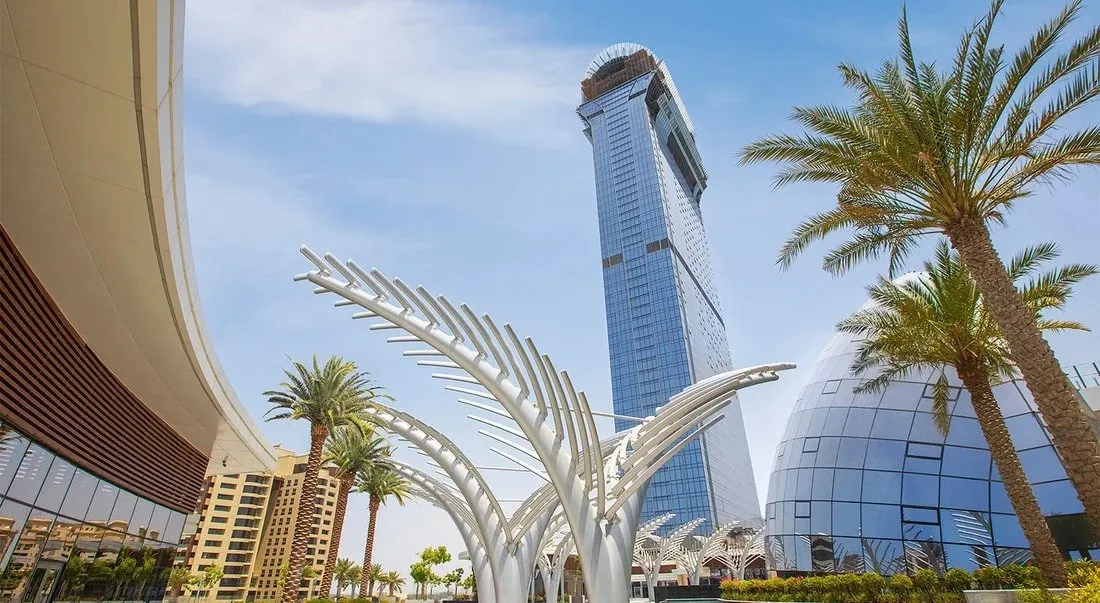 Palm Tower rising above Nakheel Mall on Palm Jumeirah, Dubai
